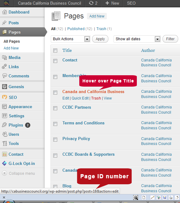 WordPress Page ID Number